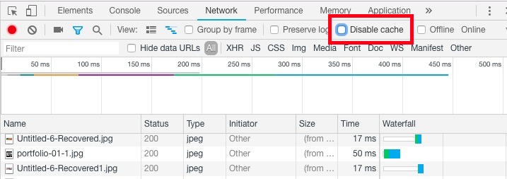 dev mode disable cache